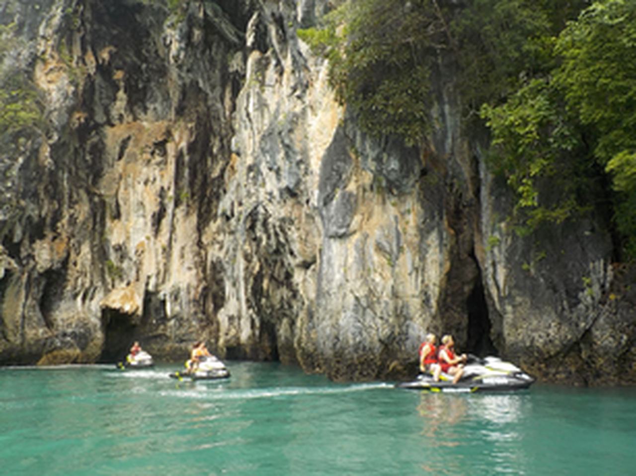 Jet ski exploring caves