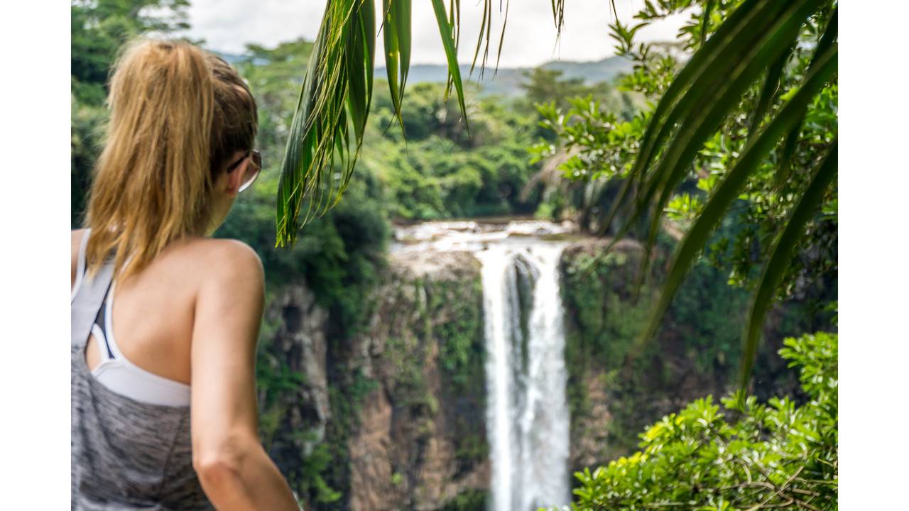 Chamarel Waterfall in the tropical island jungle of Mauritius