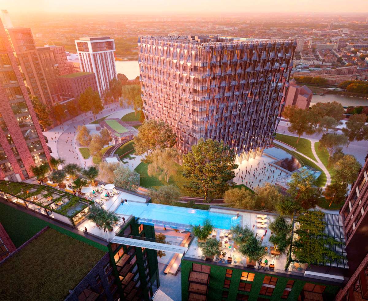 birdeye view of Sky Pool, Embassy Gardens, London